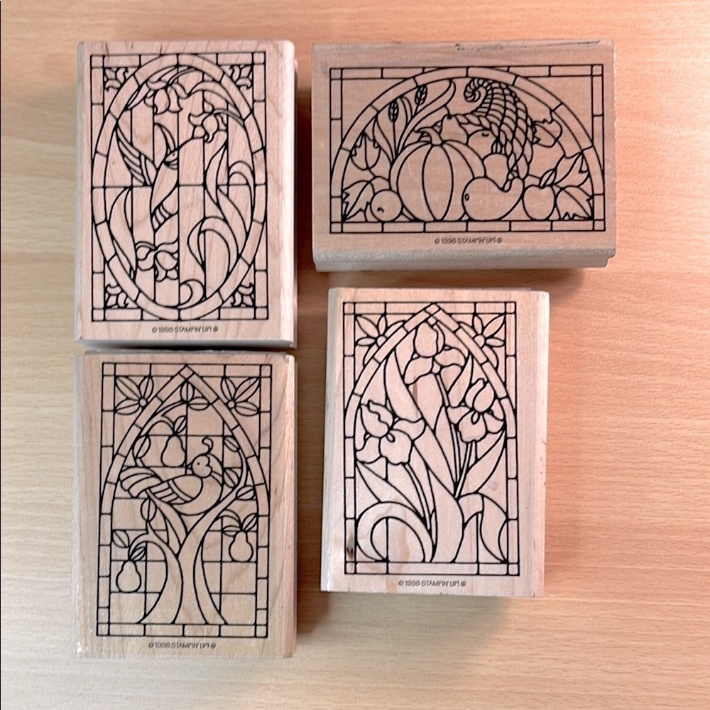 Stained Glass Wooden Rubber Stamp Set